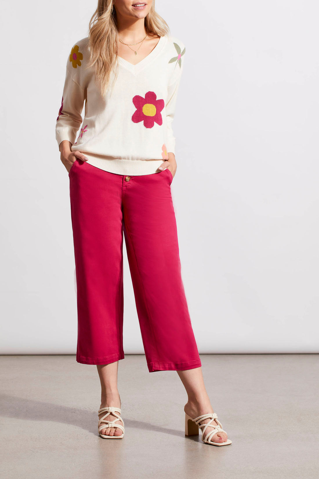 Tribal: 3/4 Sleeve V-Neck Jacquard Sweater